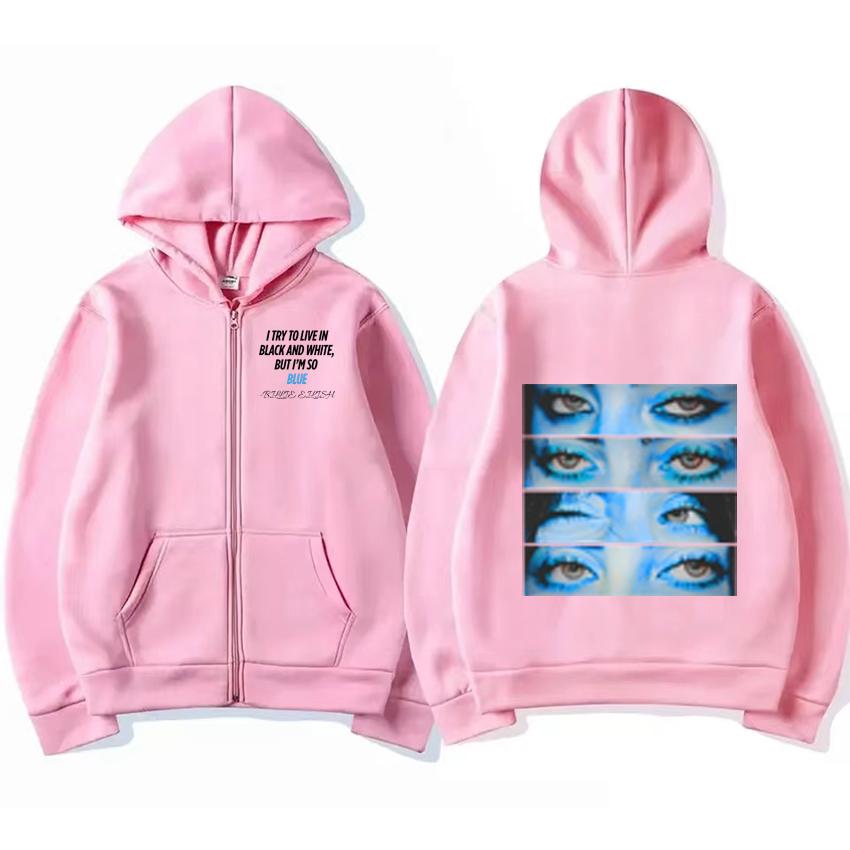 Blue Eyes Hit Me Hard and Soft Zipper Hoodie  Coat Men Women Vintage Oversized Streetwear Unisex Fleece Zip-up Jacket