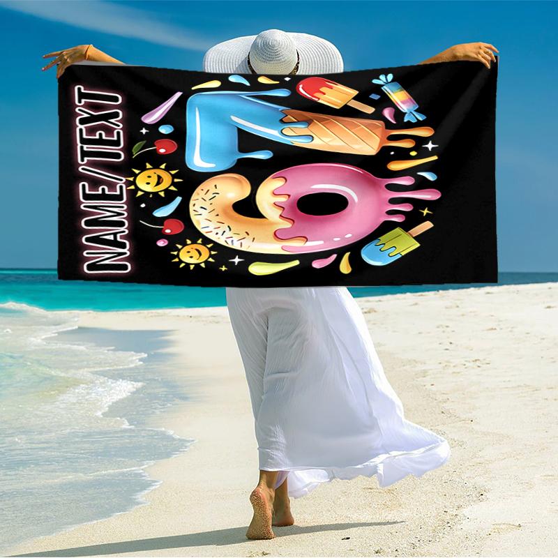 1PC Custom Name Happy 67th Birthday! Beach Towel Highly Absorbent And Sand-Resistant Towel for Swimming, Pool, Yoga, And Travel Lightweight