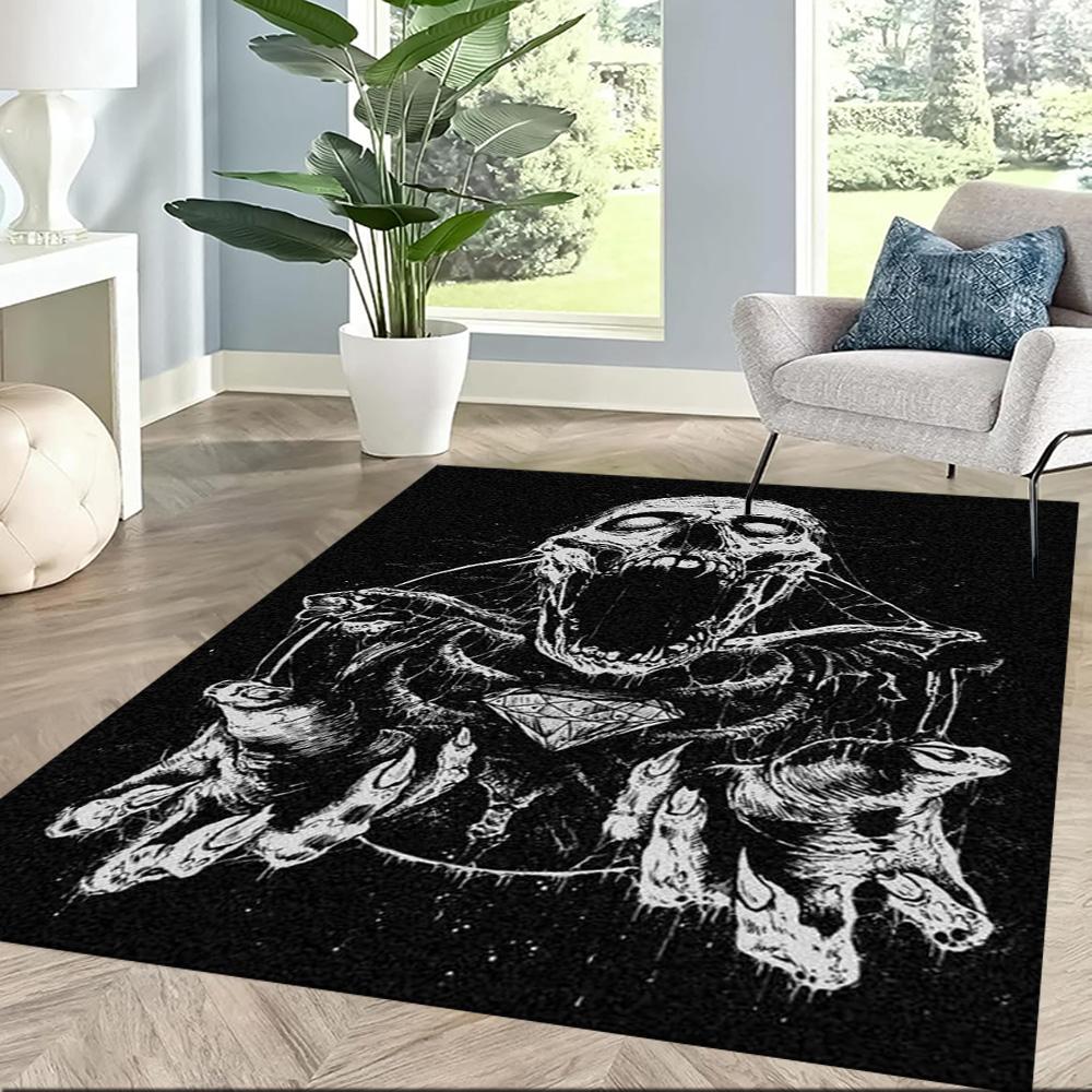 Skull With Headphones And Flames Floor Mats for Living Room, Bedroom and Room Decoration Are Suitable for Gifts.