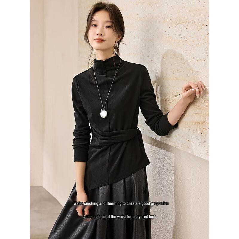 Mohan Yimei Classic Semi-High Collar Side-Tie Long Sleeve T-Shirt