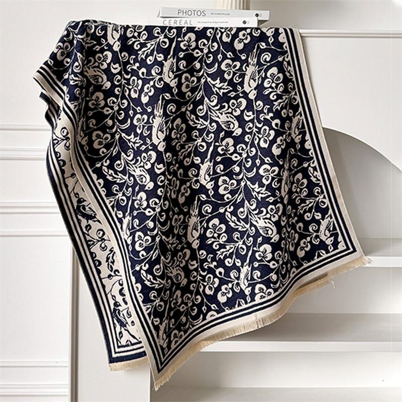 Winter Cashmere Scarf for Women Luxury Warm Shawl Floral Print Windproof Cape Pashmina Handerchief designer Female Scarf