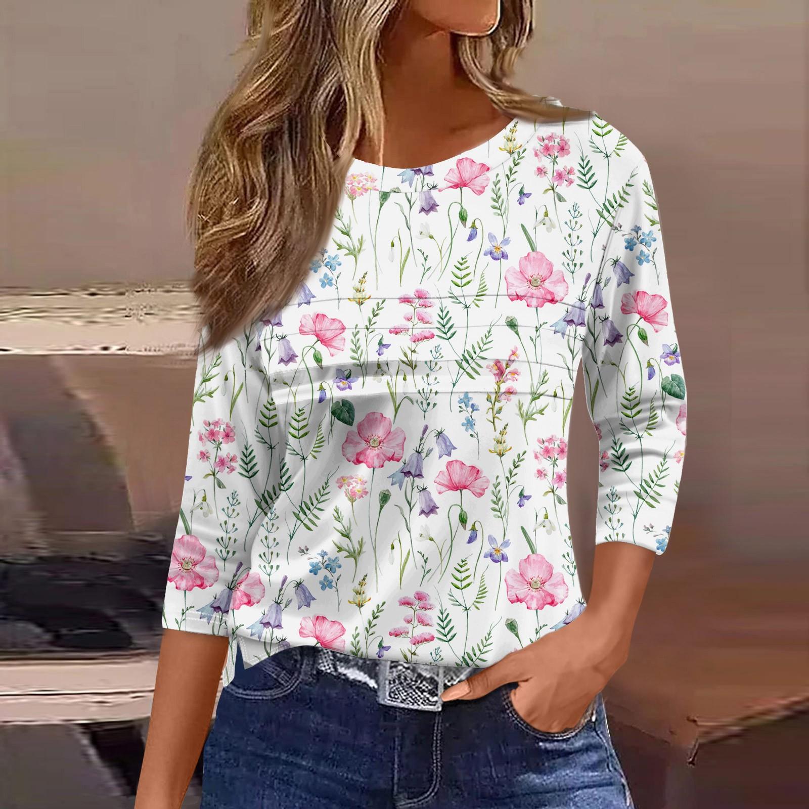 

Женская мода повседневный свободный топ с рукавом 3/4 в полоску с круглым вырезом L бежевый