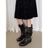 Cowhide version~ retro old polished boots long boots thick-soled belt buckle pleated stacked boots niche knight boots