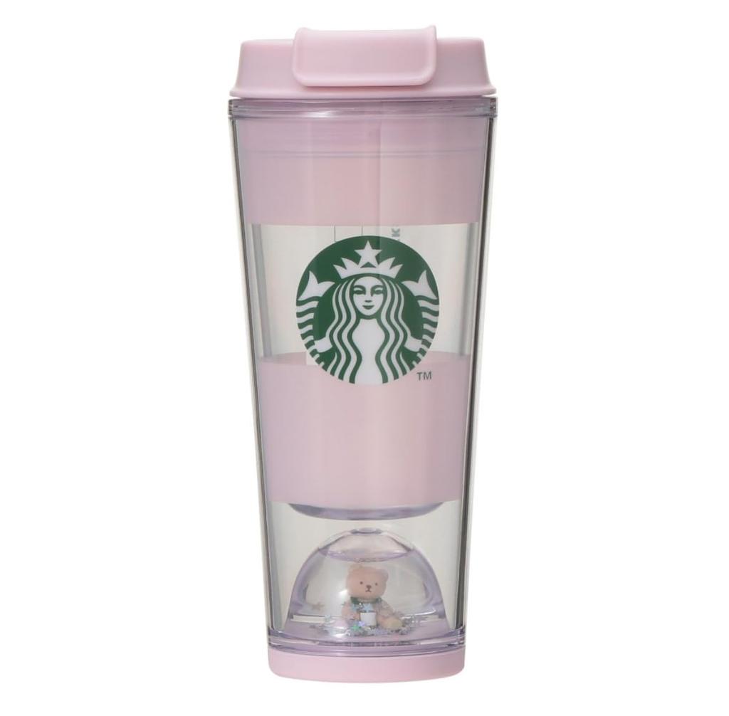 Starbucks Collaboration with Gela Pique Bear Snow Globe Border Tumbler, Soft Pink, 355ml. Gela Pique Snow Globe Pink.