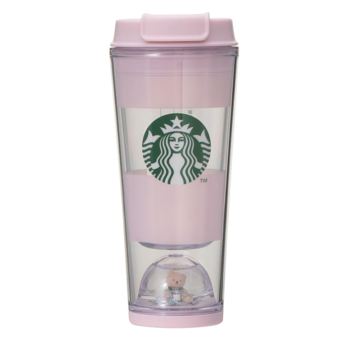 

Starbucks collaboration with Gela Pique Bear Snow Globe Border Tumbler, Soft Pink, 355ml. Gela Pique Snow Globe Pink.