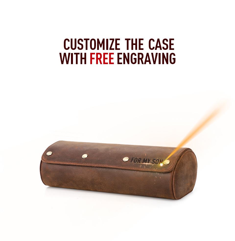 Vintage Crazy Horse Leather Watch Storage Box Set - Portable, Oval Design for Travel