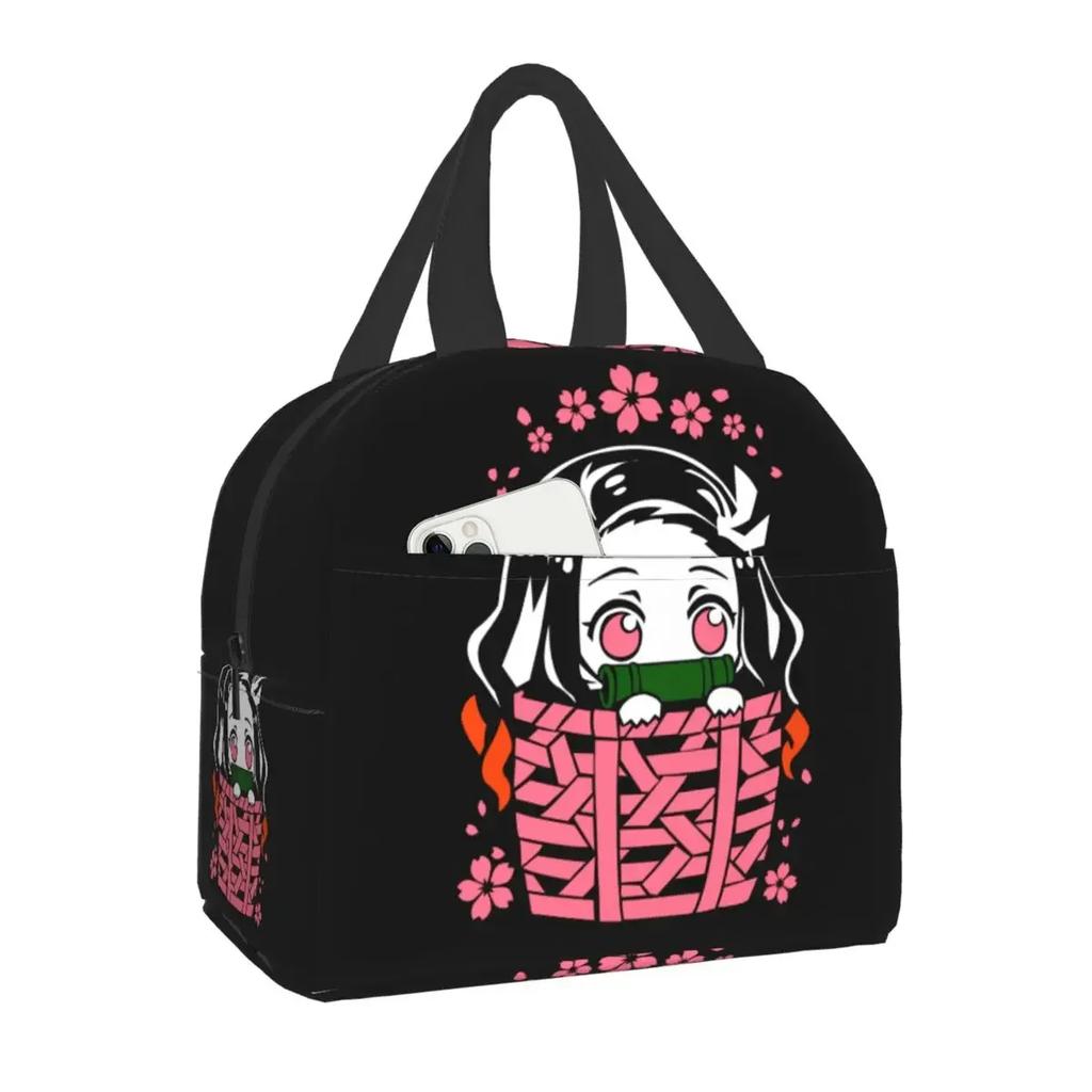 Niedliche Anime Muichiro Tokito Isolierte Lunchtasche für Frauen Kimetsu No Yaiba Kühltasche Thermische Bento-Box Schulfutter-Aufbewahrungstasche
