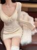 2025 French V-Neck Lace Bodycon Dress with Long Sleeves