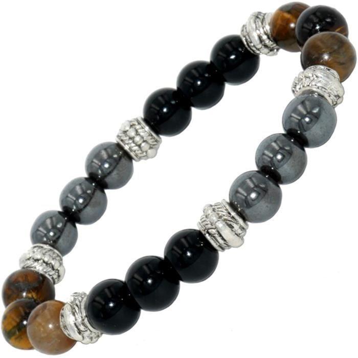 Bracelet - Natural - Triple Protection - Tiger's Eye - Obsidian - Hematite - Unisex