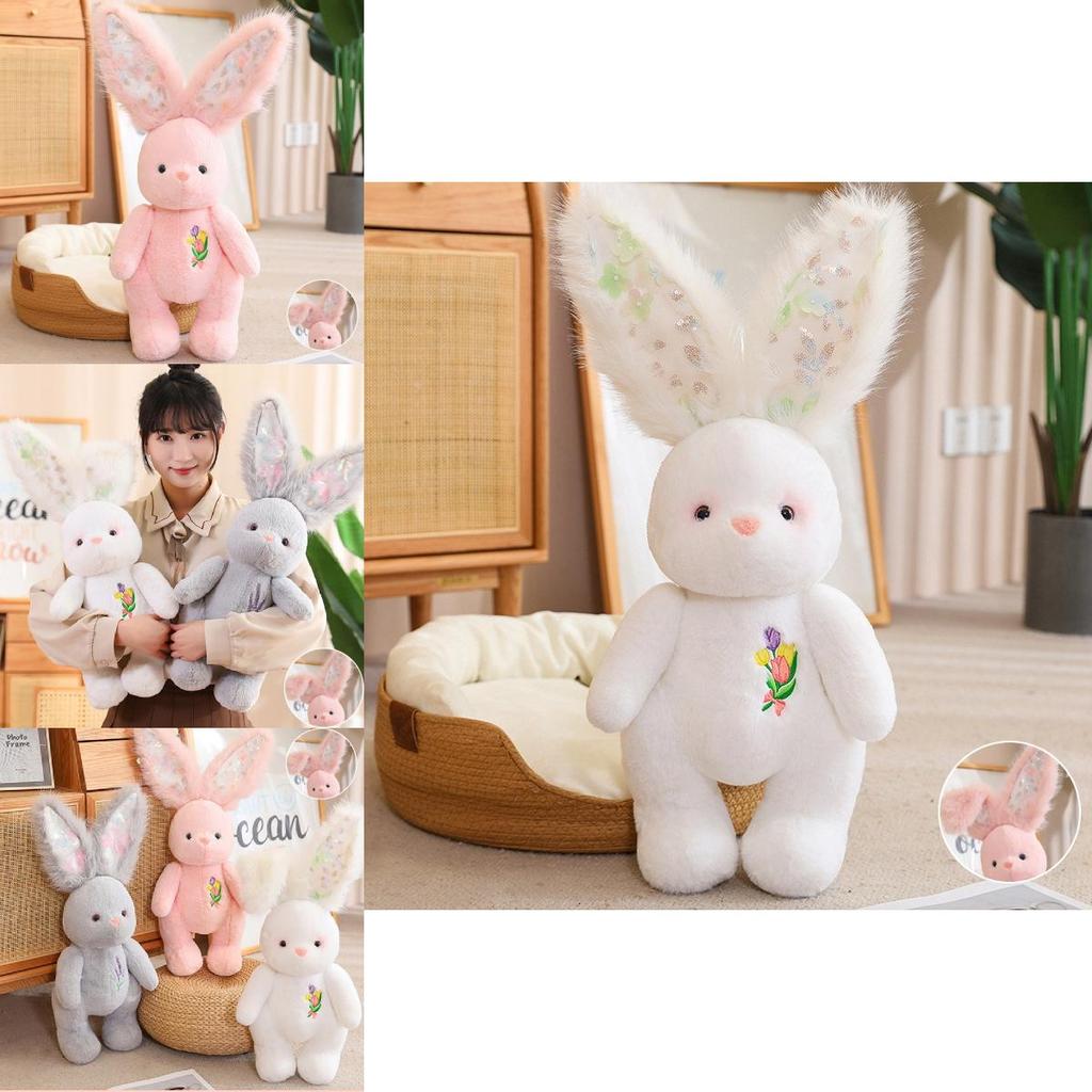 Adorable 60cm Grey Pink And White Rabbit Plush Toy Pillow For Girls Cozy Bedtime Companion