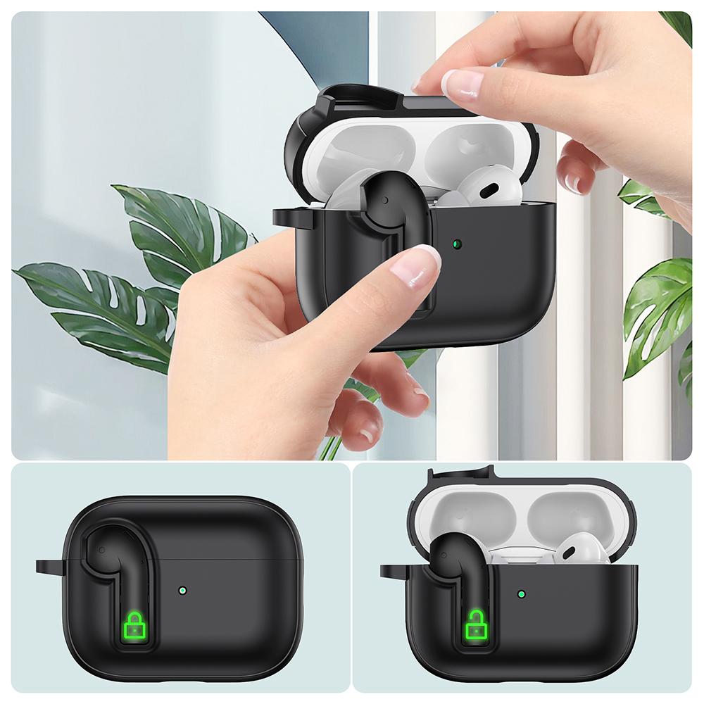 

For Apple AirPods Pro Case Colorful Lock Buckle Shockproof TPU + PC Earphone Cover with Carabiner Black/Army Green
