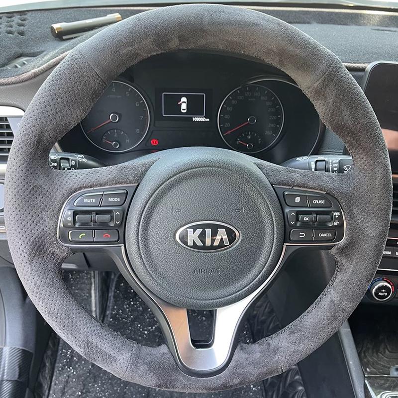 

For Kia K5 Sportage 4 KX5 2016 2017 Hand-stitched non-slip black genuine Leather car Steering Wheel Cover
