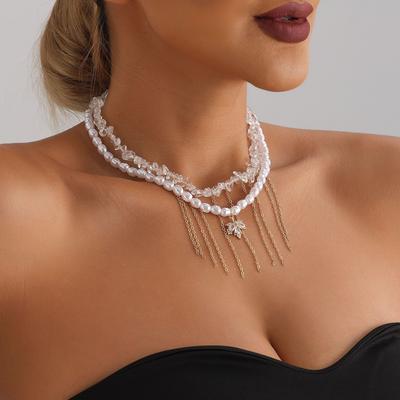 Accessoires Kristall Kokosnuss Quaste Barockperle Schlüsselbeinkette Natur Naturstein Halskette Damen