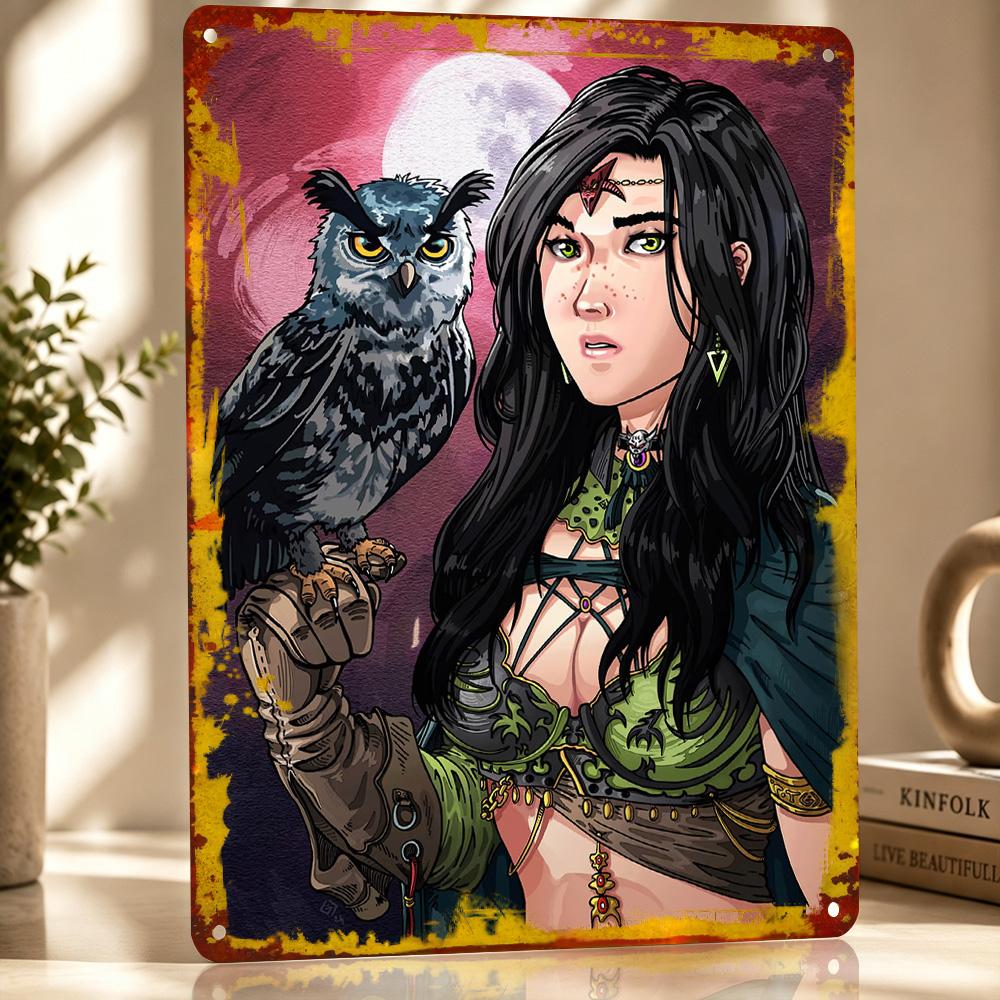 Fantasy Woman With Owl Metal Poster Perfect Gift for Fans Lovers Customized Wall Art Metal Sign for Bedroom Stuff Room Decor