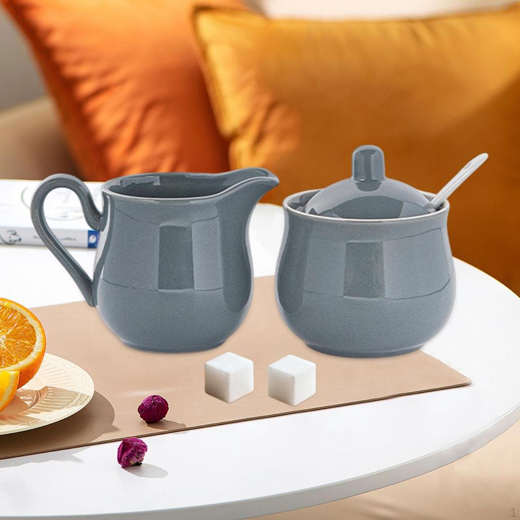 Set Zuccheriera e Lattiera in Ceramica Brocca, Regalo, Porta Zucchero Lattiera Ciotola con Coperchio