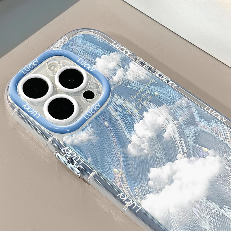 Blue Sky and White Clouds Suitable for Apple 15 Cream Feather Yarn Simple Mobile Phone Case Iphone13 Apple 11/16promax