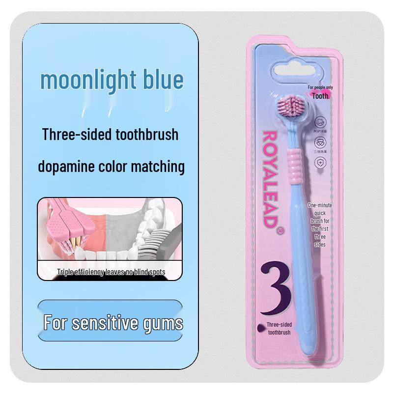 RAOYI Triple-Sided Soft Bristle Toothbrush for Adults – Full Coverage Cleaning, Single Pack синий