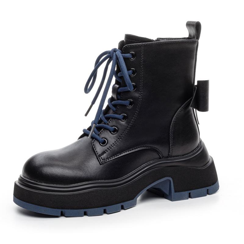 Bow British style platform Martin boots women's 2025 autumn and winter new boots muffin thick heel black short boots women