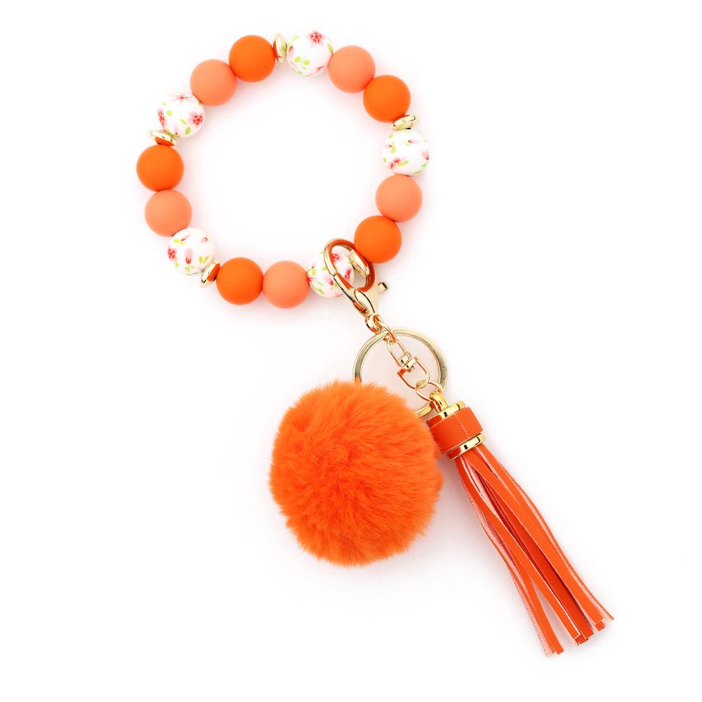 Silicone Bead Bracelet with Pom-Pom Keychain & Tassel Pendant - 2024 Women's Style