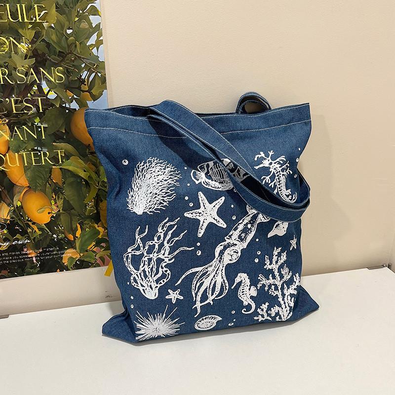 Denim Tote Bag For Women Large Capacity Casual School Shopping Shoulder Bag