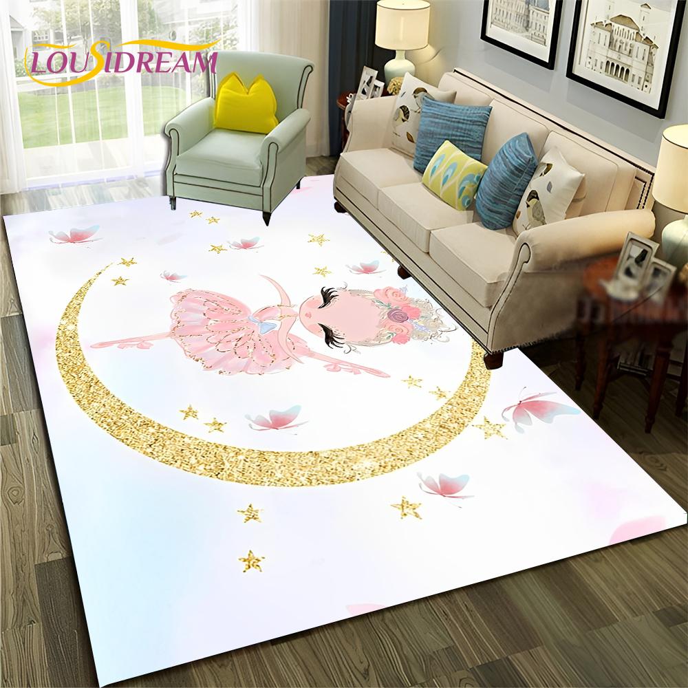 Cartoon Dream Ballet Girl Ballerina Swan Carpet Rug for Home Living Room Bedroom Sofa Doormat Decor,kids Area Rug Non-slip Mat