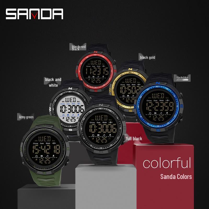 Sanda Men's Large Dial Luminous Waterproof Fashion Electronic Watch with Calendar.