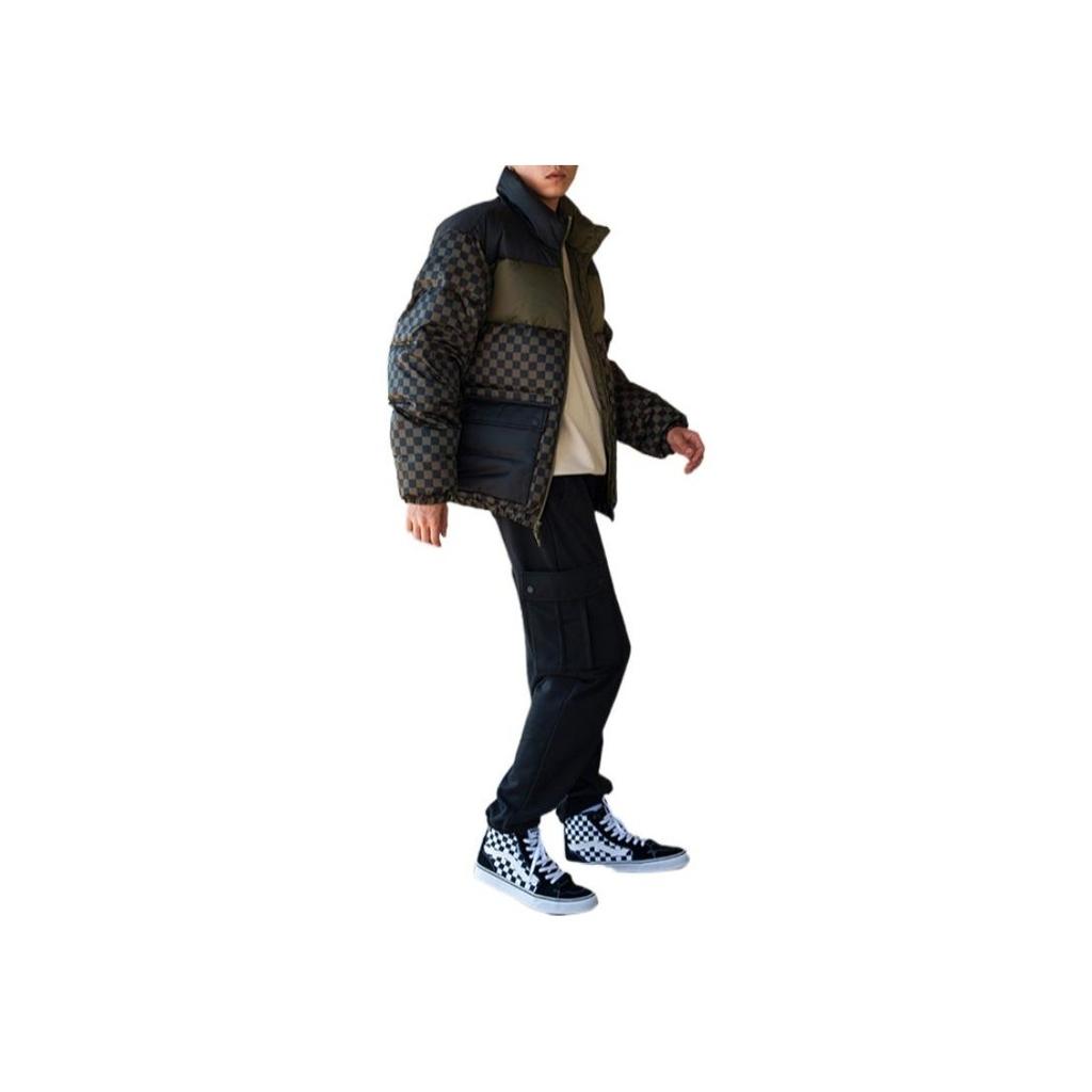 Vans FW22 Logo Print Grid Oversized Pocket Zipper Down Jacket Unisex Outerwear Green Checkered VN00090SBSZ