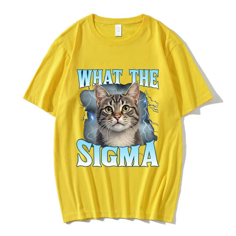 What The Sigma Funny Meme Cat Graphic T-Shirts Men's Women Cotton Casual Oversized Short Sleeve T Shirts Cotton T Shirt