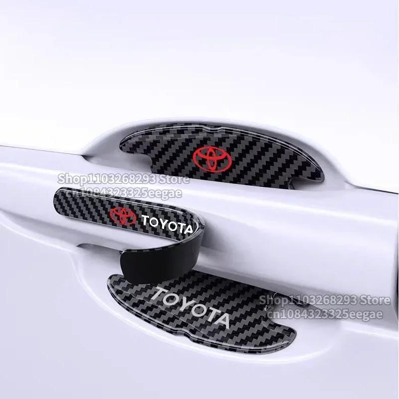 8PCS Car Carbon fiber texture door handle protection sticker Film for Toyota Corolla Camry CHR Yaris Hilux Rav4 avalon auris