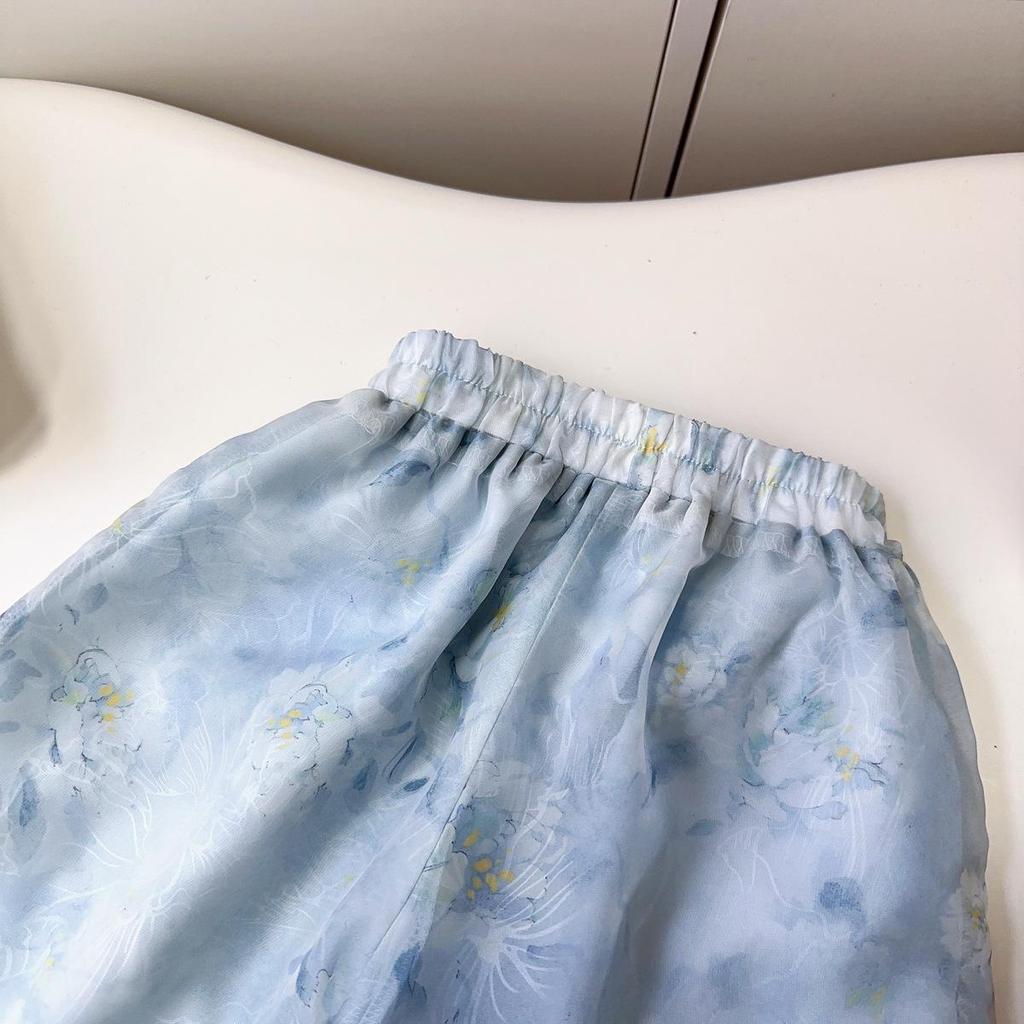 Girls' Chinese-Style Summer Two-Piece Set: Fashionable Short-Sleeved Top & Pants (EXB001)