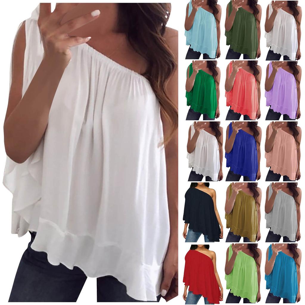 Women Fashion Chiffon Off Shoulder T-Shirt Sleeveless Casual Tops Blouse