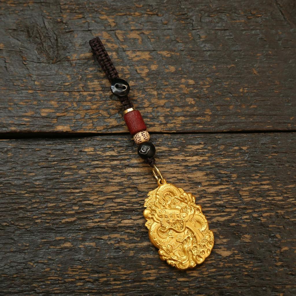 Dragon Brass Double-Sided Double-Dragon Tag Keychain Pendant Men'S And Women'S Bags Car Keys Pendants Accessories