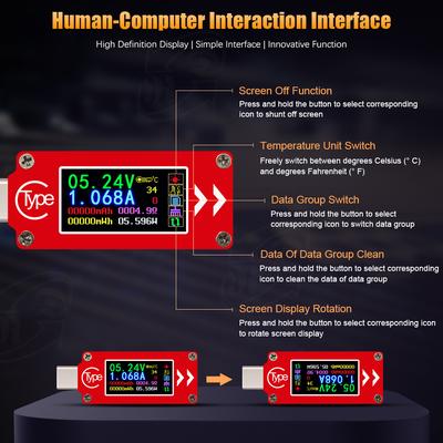 TC64 Type-C Kolorowy wyświetlacz LCD Woltomierz USB Amperomierz Miernik napięcia Miernik prądu Multimetr Bateria PD