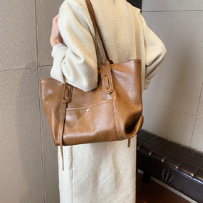 Urban Solid Color Tote Bag For Women With Pu Material And Double Shoulder Straps For Daily Use