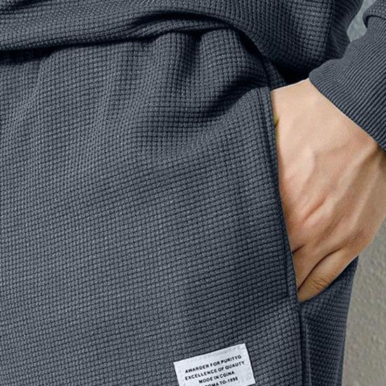 Survêtement 2 Pièces Homme - Sweat-shirt à Manches Longues Et Pantalon Jogging - Tissu Gaufré, Taille élastique - Décontracté, Sport, Maison