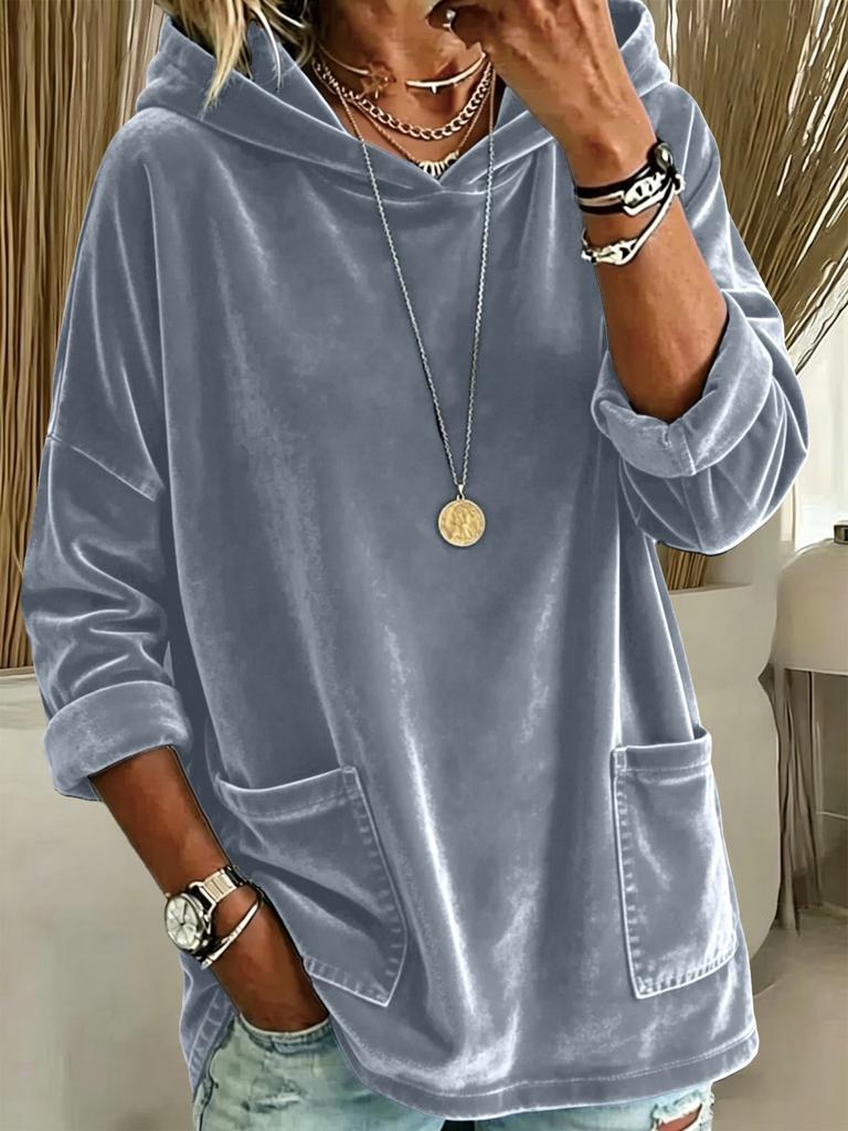 European and American new casual fashion hooded loose suede pocket solid color long-sleeved women's pullover sweater