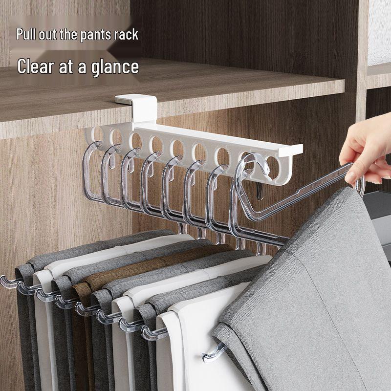 Telescopic Slide Rail Pants Rack - Top Mount Wardrobe Pull-Out Hanger Drawer.