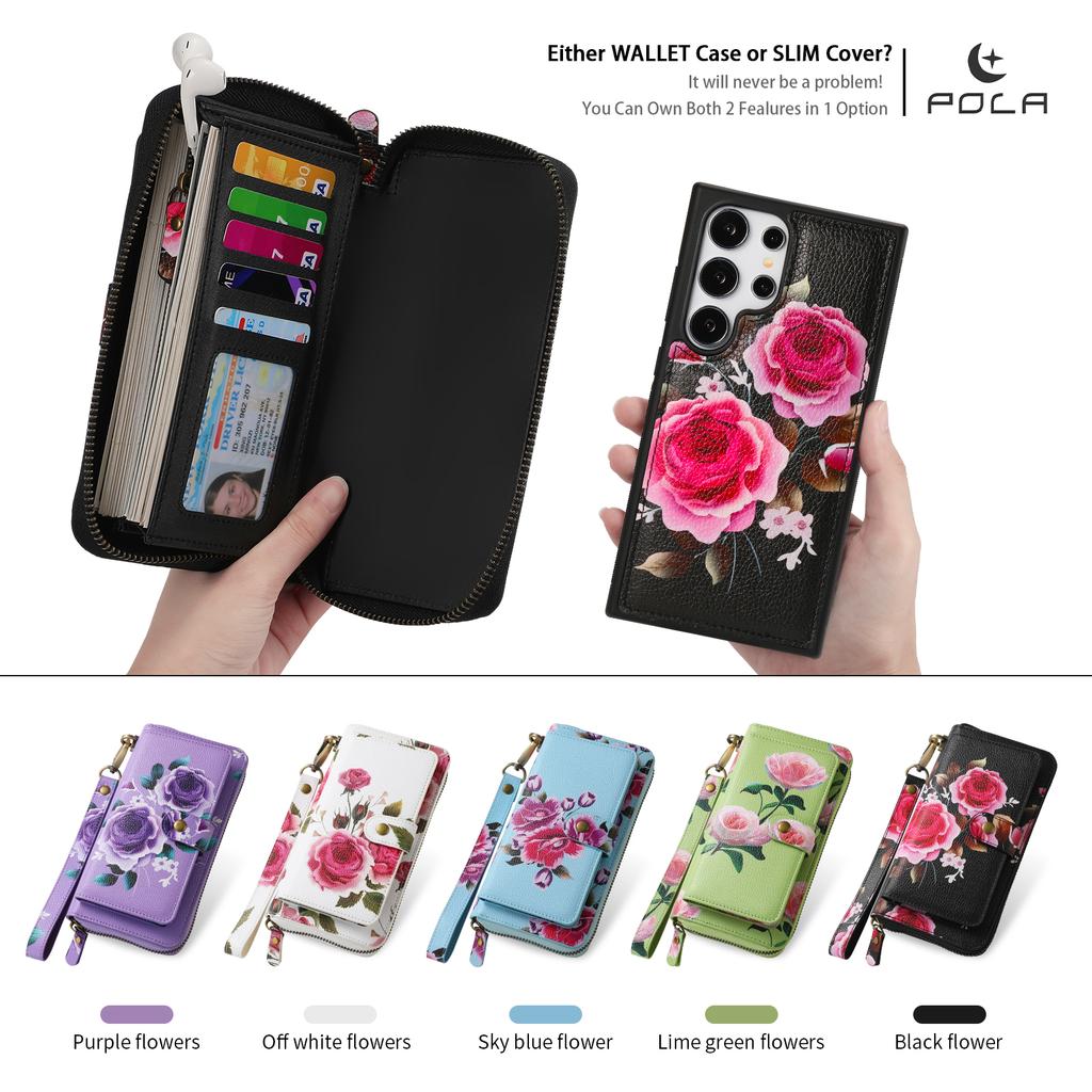 Pola Flower Style Multifunctional Mobile Phone Leather Case Solution Brand New and Suitable for Galaxy S24-S24+ S24 Ultra Galaxy S25-S25+ S25 Ultra