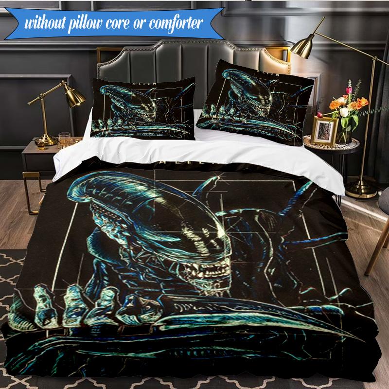 Alien Horror Artwork 3pcs K-pop Music Group Bedding set,Ideal for Bedroom, Dormitory,Including Duvet Cover And 2pcs Pillowcases,Fan Gifts