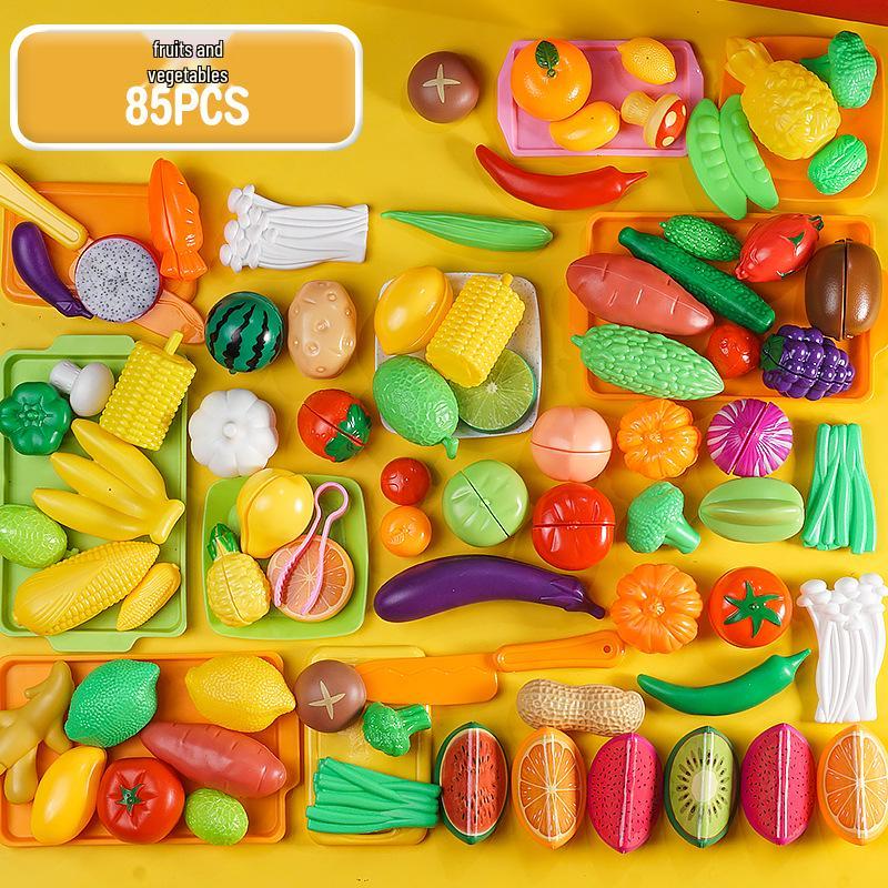 Cross-Border Kids' Fruit Cutting Toy Set: Simulation Veggie & Fruit Basket with Role-Playing Pizza Kitchenware for Boys & Girls