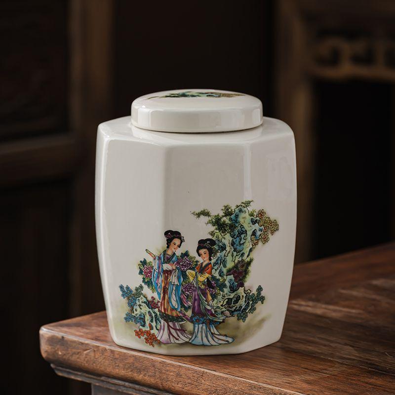 Creative Ink Landscape Pattern Ceramic Tea Caddy with Lid Sealed Moisture-proof Storage Jar Countertop Crafts Decoration Jar