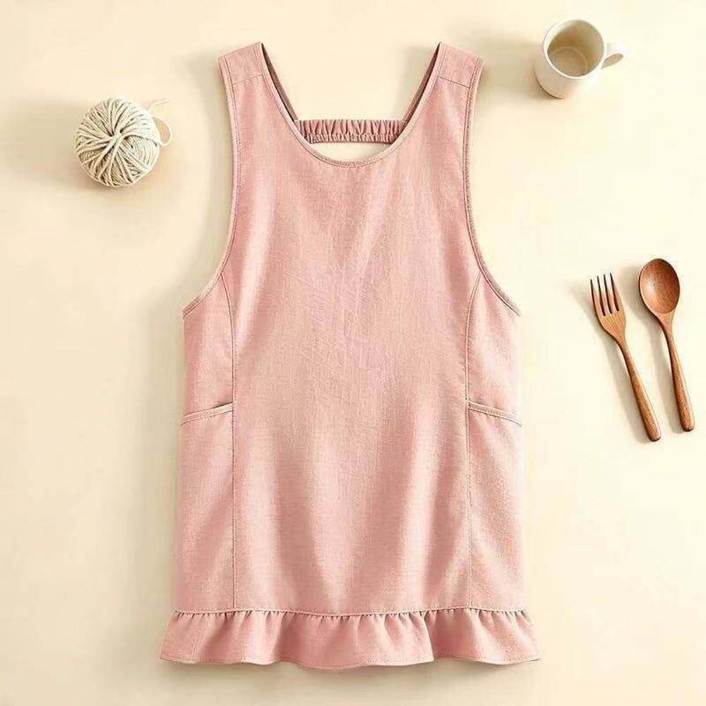 Widened Shoulder Straps Cotton-Linen Apron Stain-Resistant Kitchen Work Apron Gardening Use