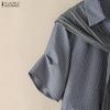 ZANZEA Blusa Casual de Mujer con Cuello Vuelto, Manga Corta Suelta a Rayas