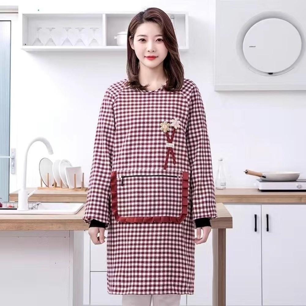 Stain-proof Kitchen Cooking Apron Waterproof Catering Work Clothes Long-sleeved Apron Baking
