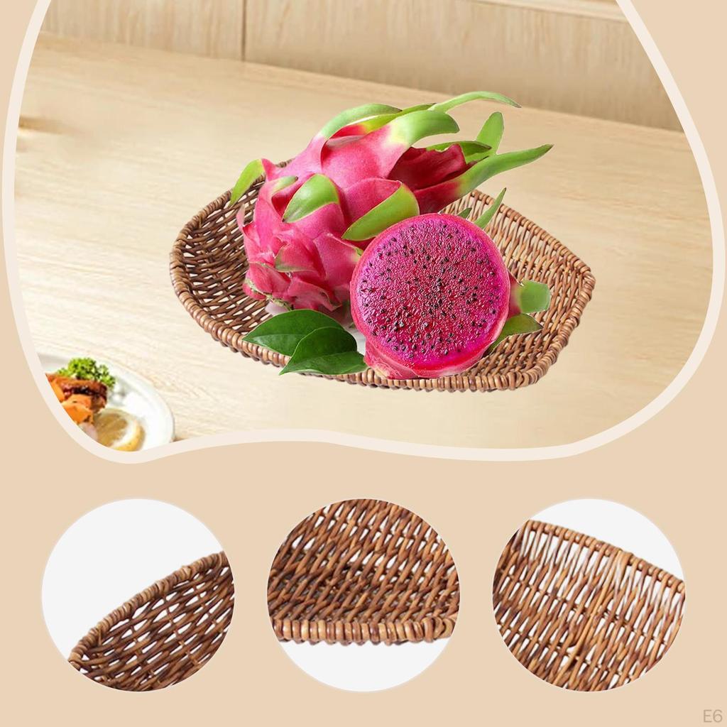 Imitation Rattan Basket Food Serving Holder Organizer Home Decor Woven Bread Vanity Tray for