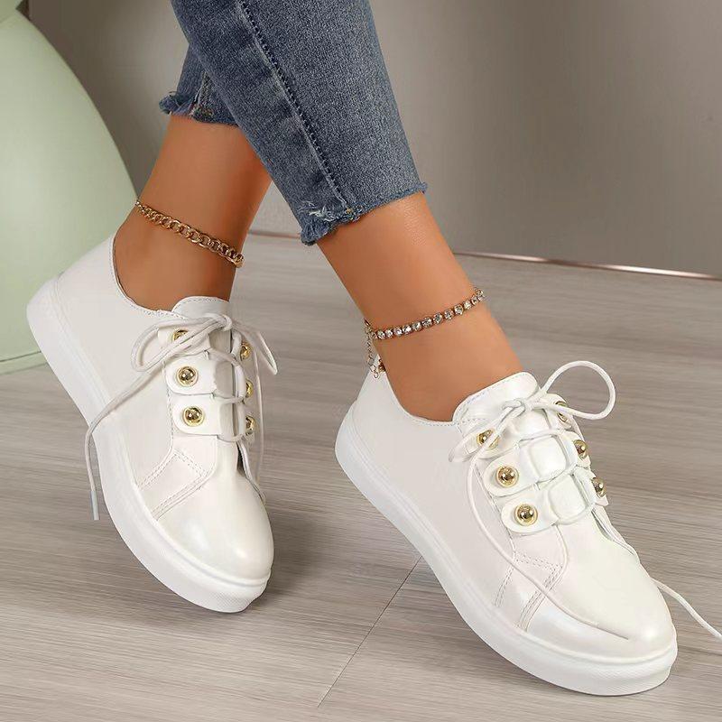 Summer White Women Shoes Fashion Round Toe Platform Shoes Plus Size Casual Sneakers Lace Up Flats Women Slip On Tennis Shoes