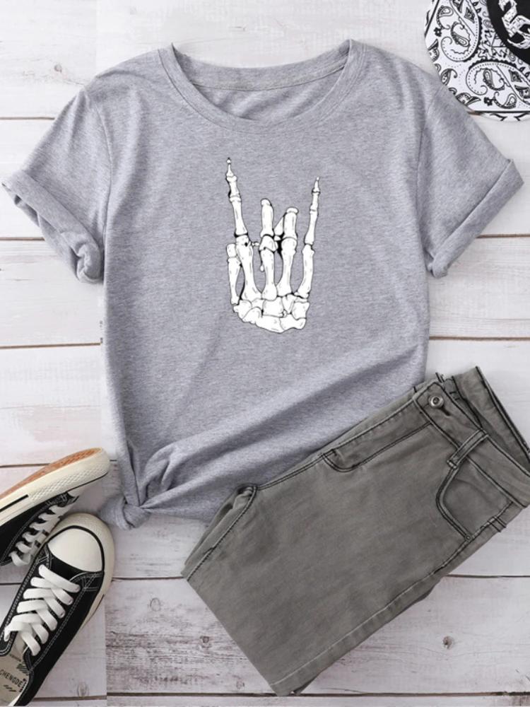 Women T Shirt Skull Hand Print T Shirt Short Sleeve O Neck Loose Women Tshirt Ladies Tee Shirt Tops Clothes Camisetas Mujer
