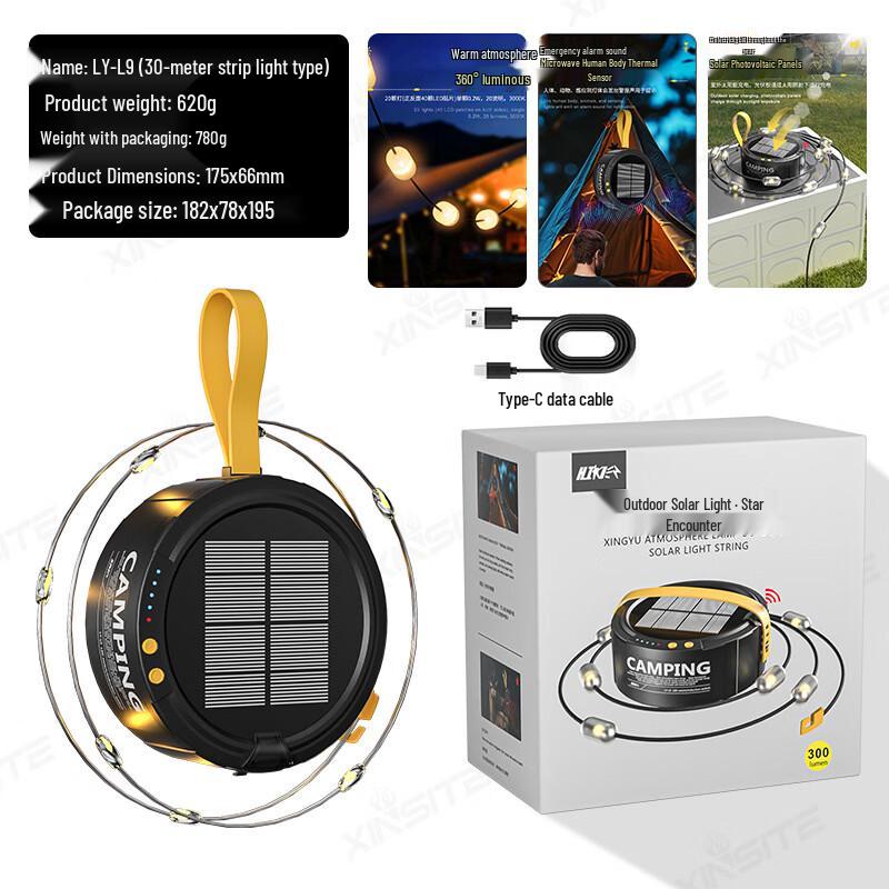 Solar Outdoor Camping String Lights with Alarm
