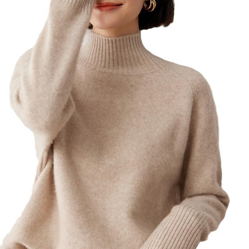 2024 New Women's Cashmere Half-High Collar Loose Knit Sweater - Autumn Winter Versatile Pullover