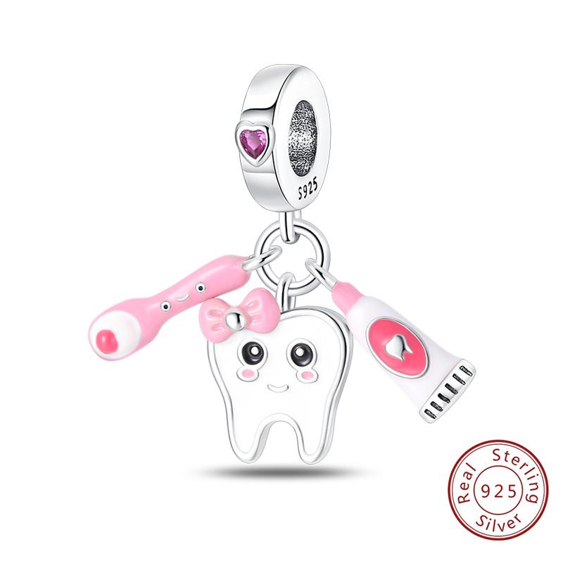 Silve Charms Beads Doctor'S Teeth Dentist Charms First Aid Kit Dangle For Bracelet Occupation Jewelry Gift
